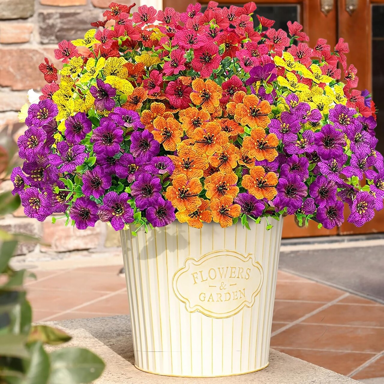 10-Piece Artificial Fall Flower Set – UV-Resistant Faux Mums & Eucalyptus for Porch, Patio, Garden, Planters, and Autumn Outdoor Home Decor